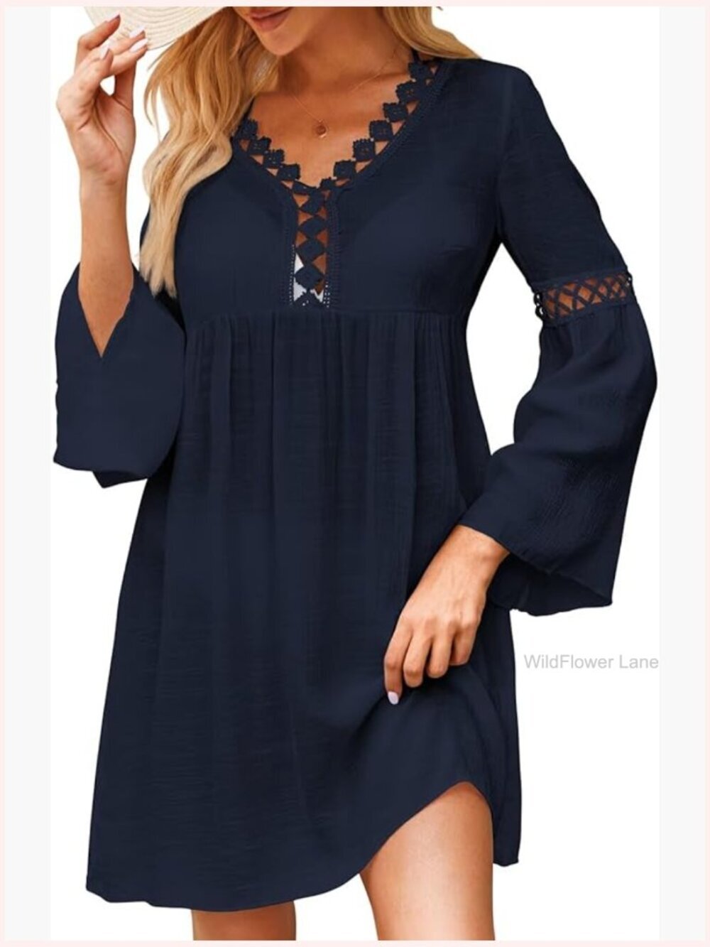 Long Bell Sleeve Lace V Neck Swimsuit Cover Up max 80 chars